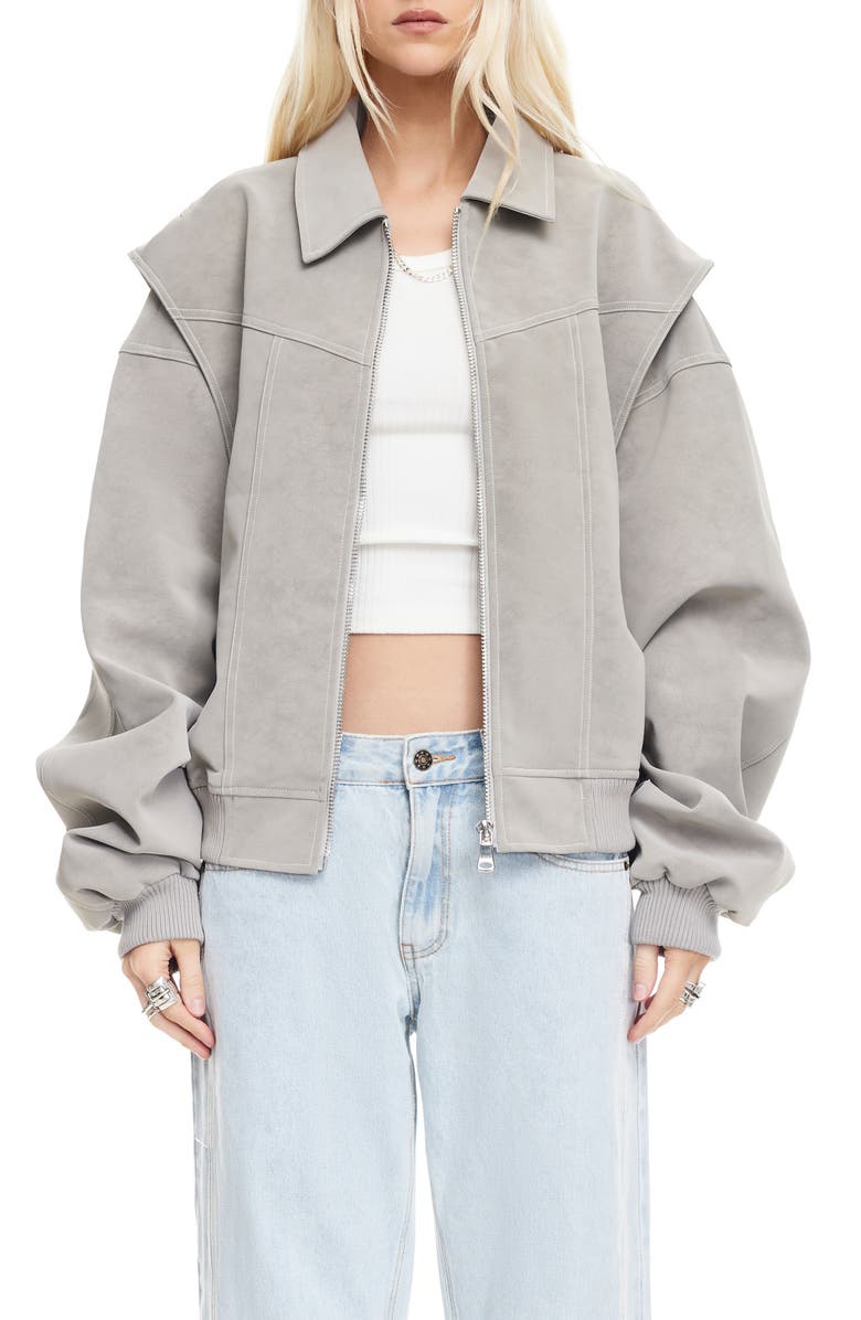 LIONESS Vista Faux Suede Bomber Jacket, Main, color, Taupe
