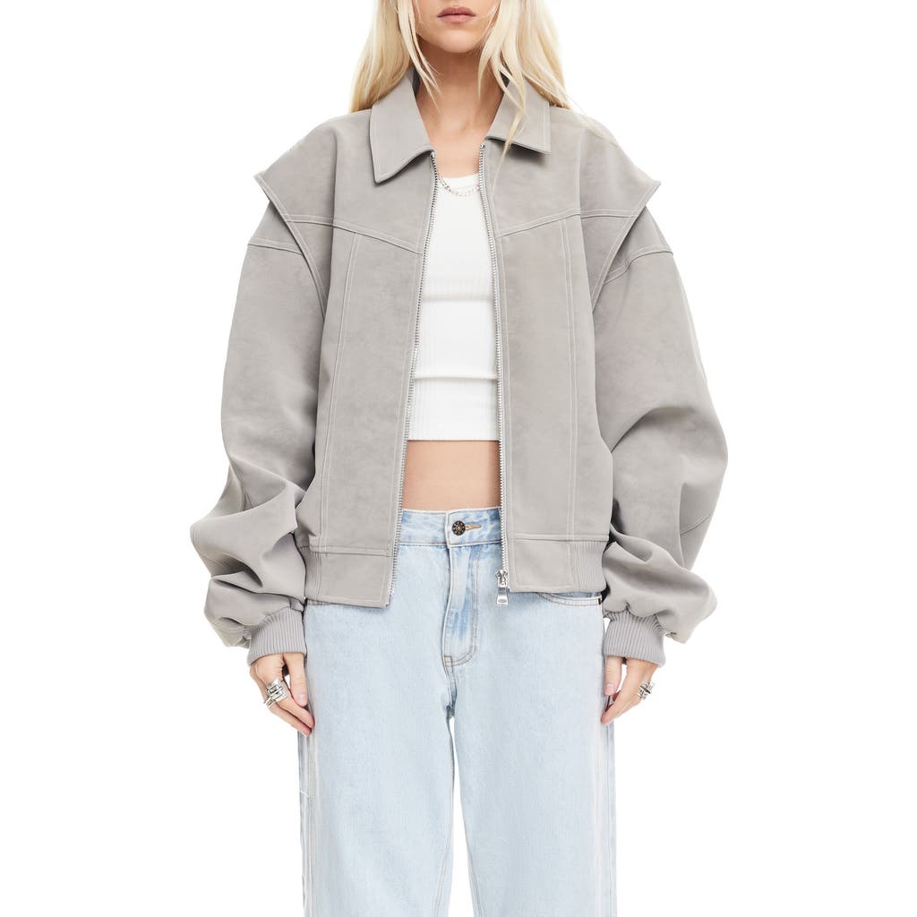 Lioness Vista Faux Suede Bomber Jacket In Gray