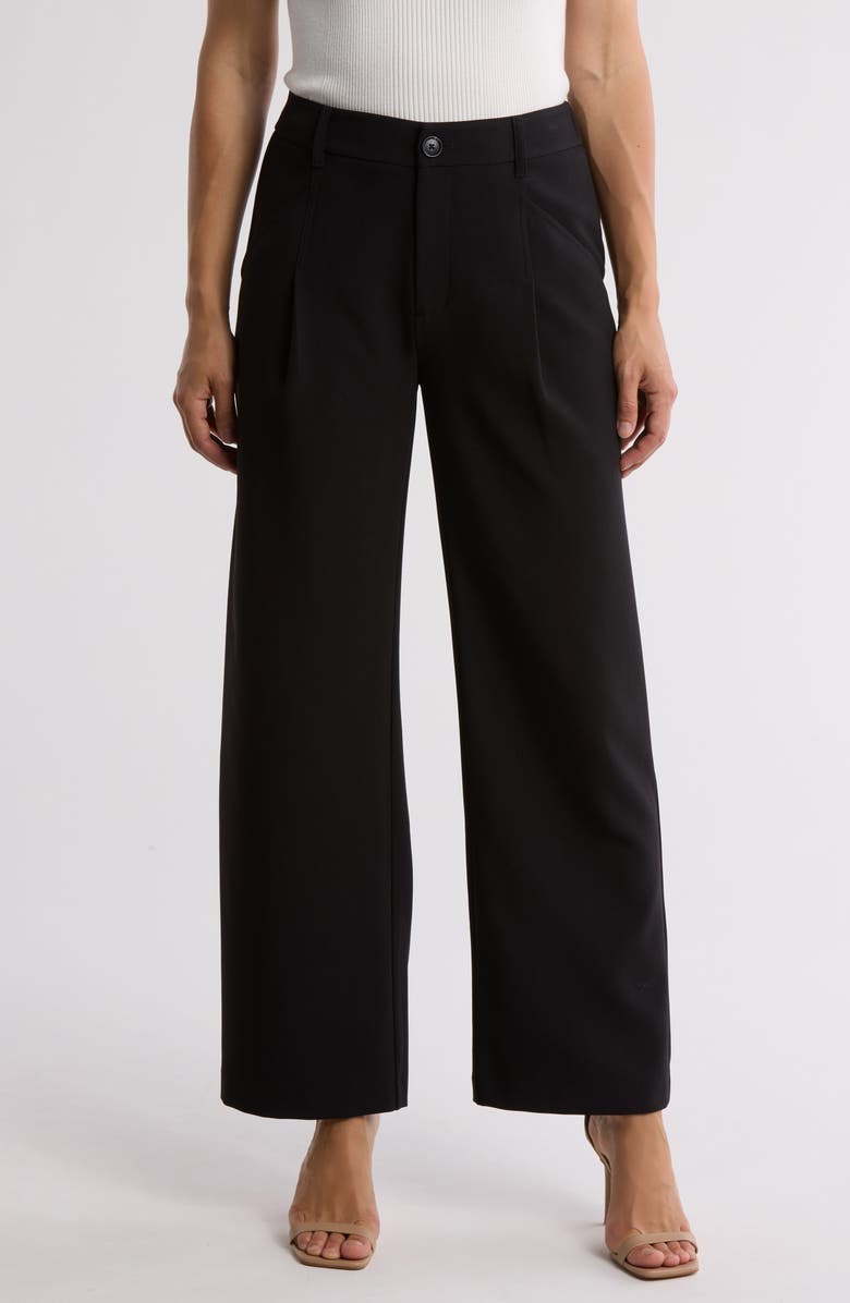 Gemma + Jane Single Pleat Wide Leg Trousers, Main, color, Black