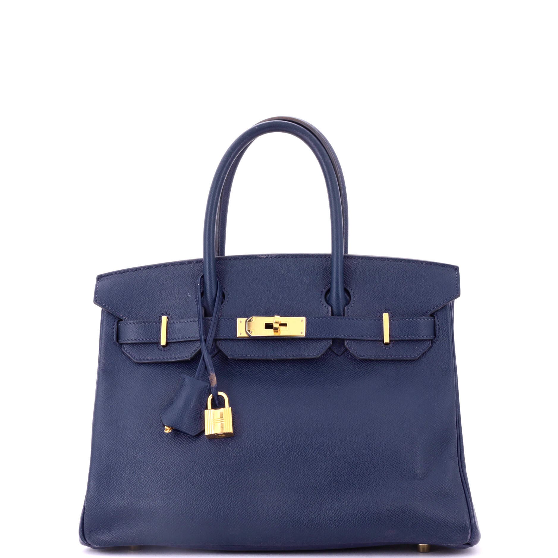 Pre-Owned Hermes Birkin Handbag Blue Epsom with Gold Hardware 30, Main, color, Bleu Saphir