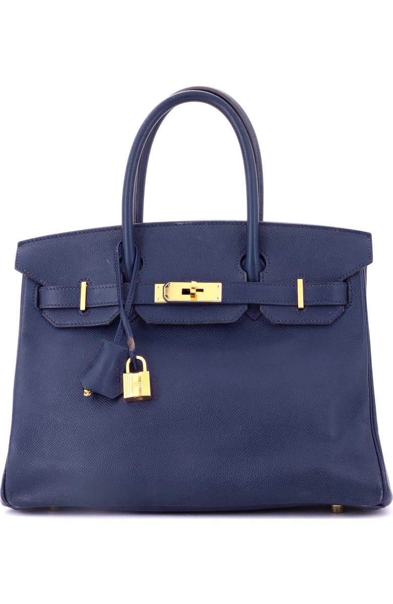 Pre-Owned Hermes Birkin Handbag Blue Epsom with Gold Hardware 30, Main, color, Bleu Saphir
