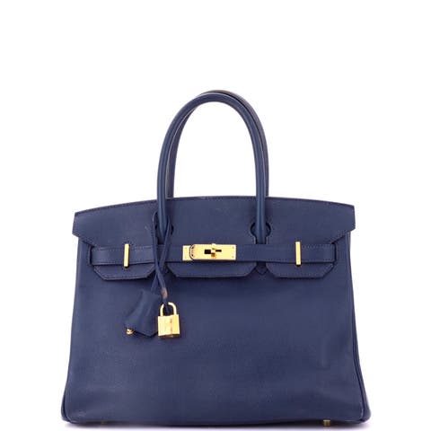 Birkin Handbag Blue Epsom with Gold Hardware 30