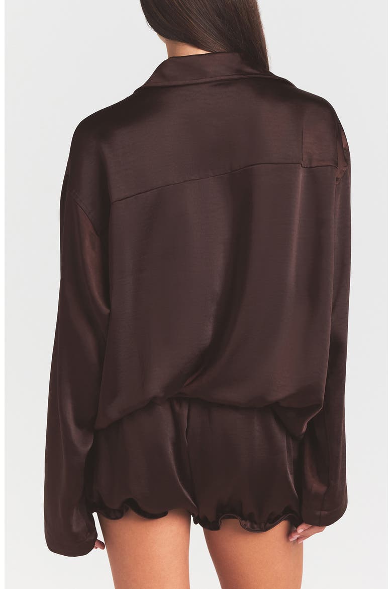 Lightweight Stretch Satin Button-Up Shirt, Alternate, color, ESPRESSO