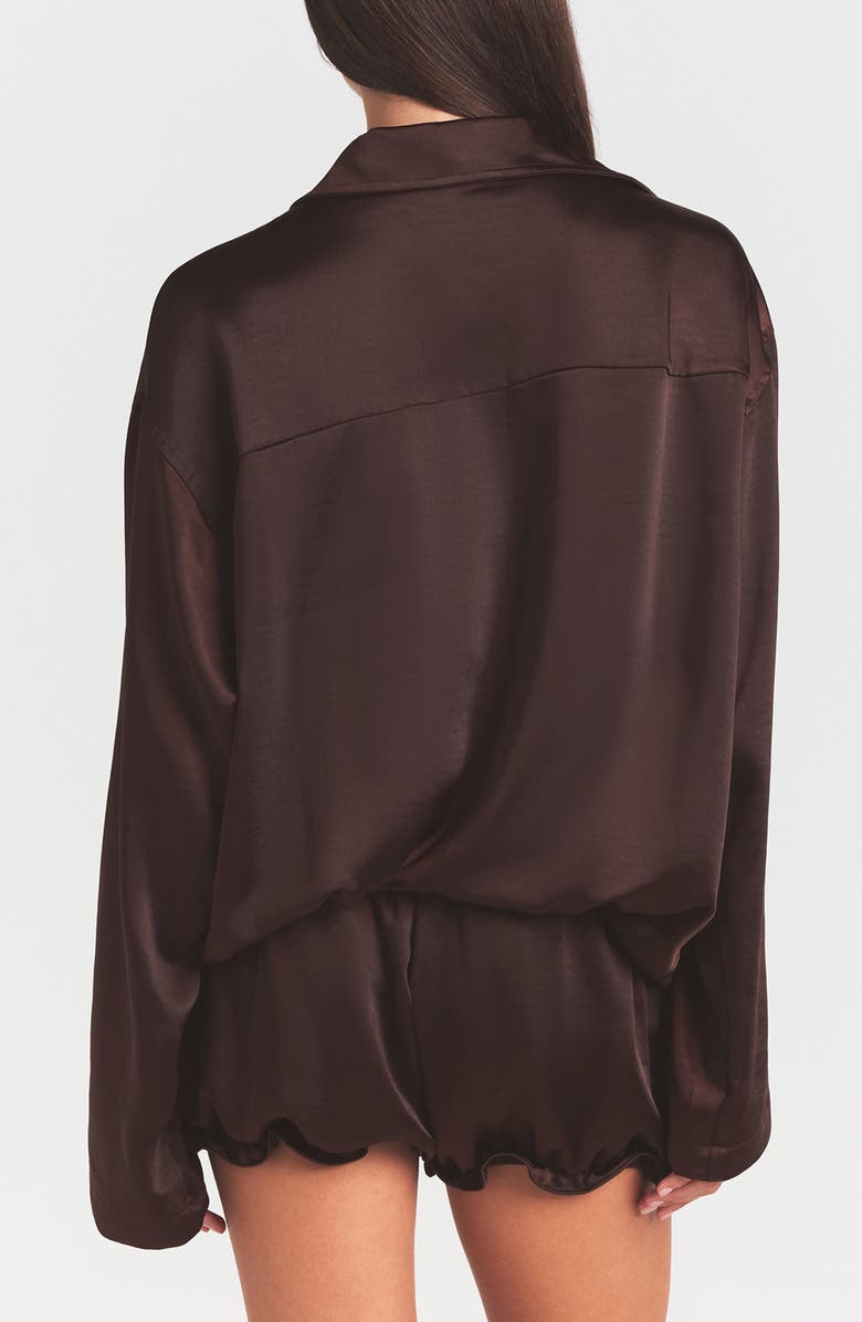 SKIMS Lightweight Stretch Satin Button-Up Shirt, Alternate, color, Espresso