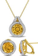 DELMAR Citrine & White Topaz Stud Earrings & Necklace Set