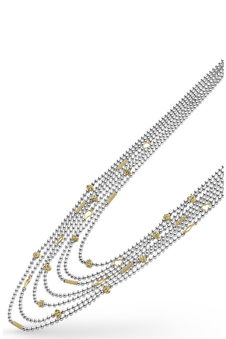 Two-Tone Caviar Icon Five-Row Strand Necklace, Alternate, color, SILVER/ GOLD