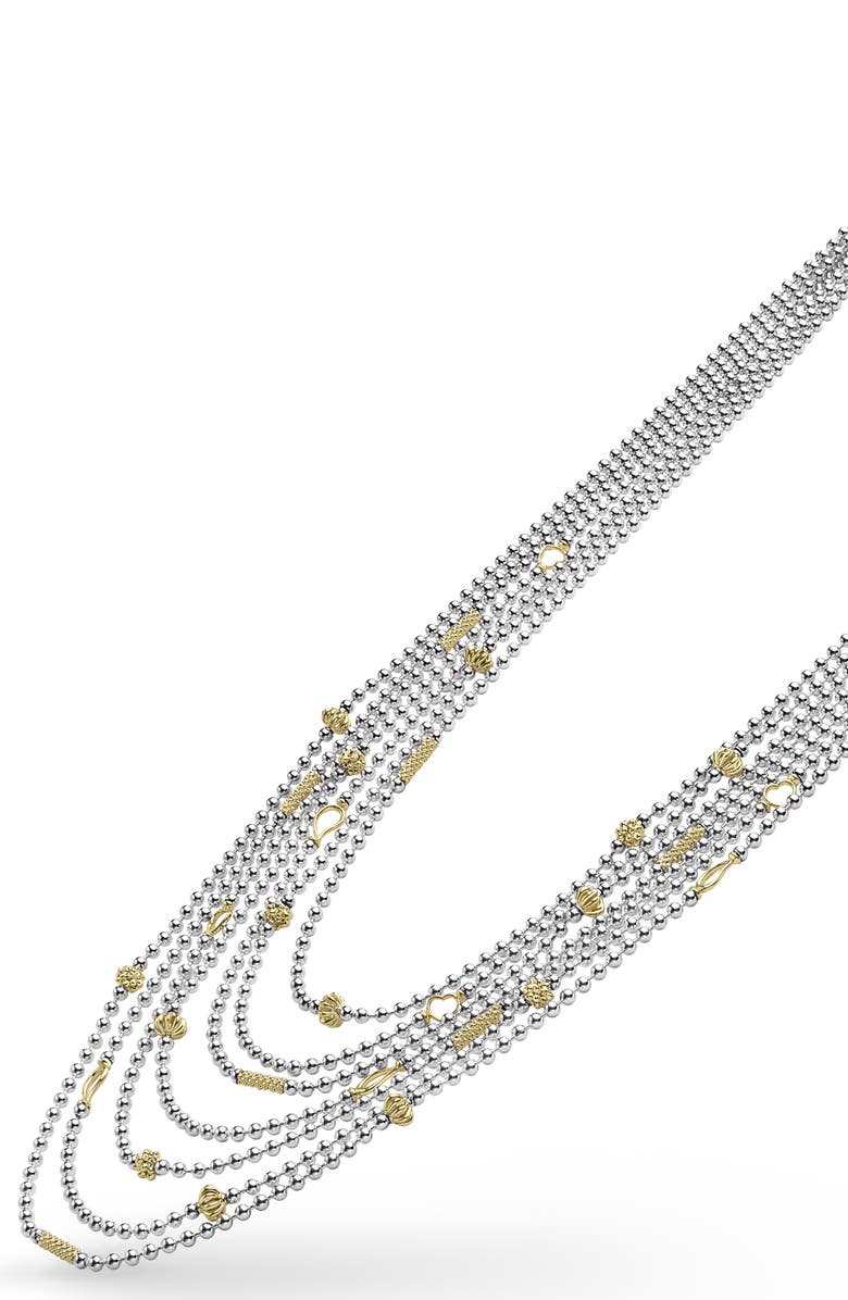 LAGOS Two-Tone Caviar Icon Five-Row Strand Necklace, Alternate, color, Silver/ Gold