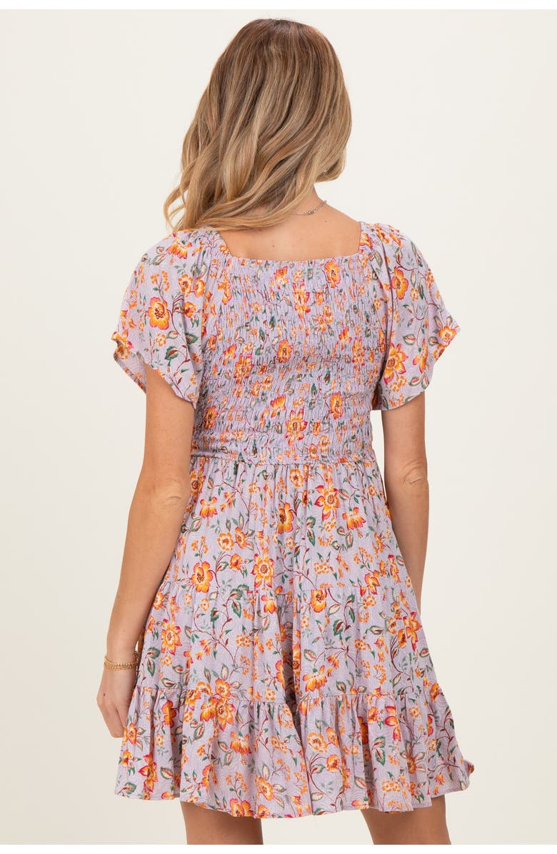 PinkBlush V Neck Smocked Bodice Floral Print Dress, Alternate, color, Lavender