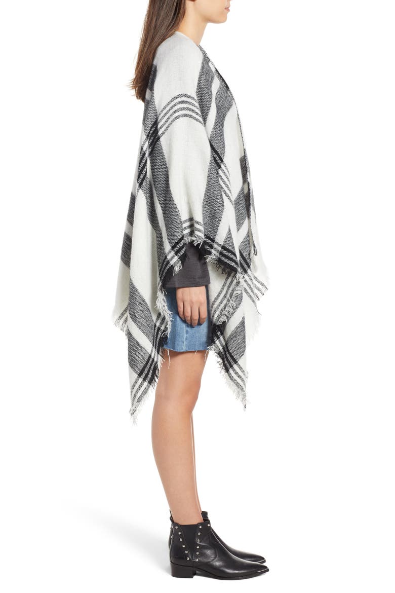 Plaid Poncho, Alternate, color, IVORY/ BLACK