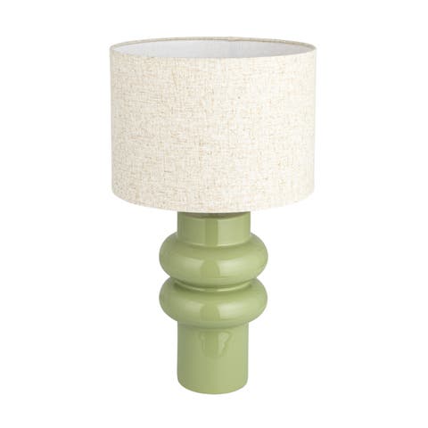 Stoneware Table Lamp with Linen Shade, Green