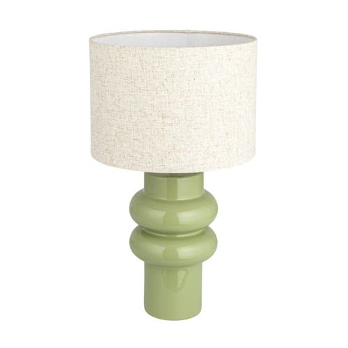 Storied Home Stoneware Table Lamp With Linen Shade, Green In Green