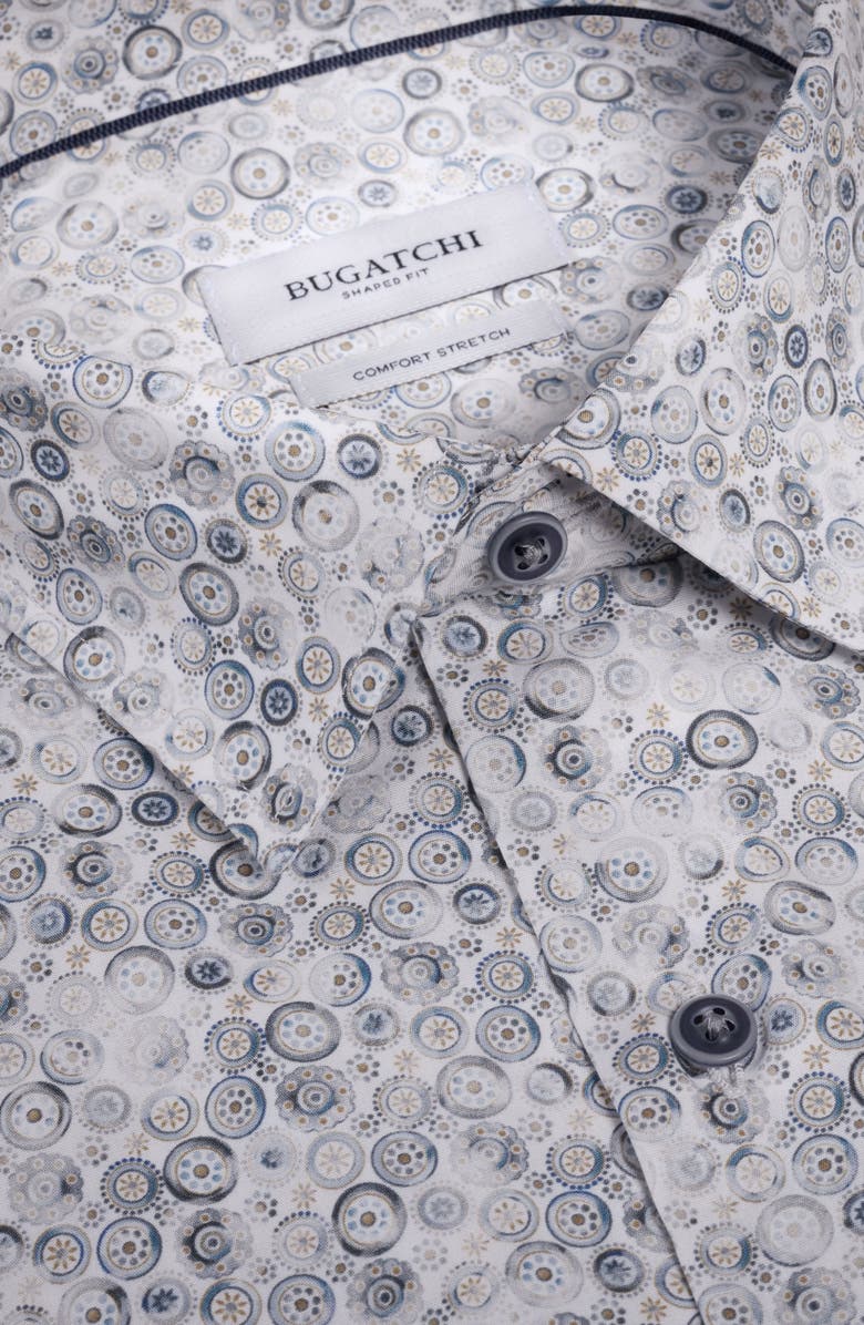 Bugatchi Julian Shaped Fit Medallion Print Stretch Cotton Button-Up Shirt, Alternate, color, Shark