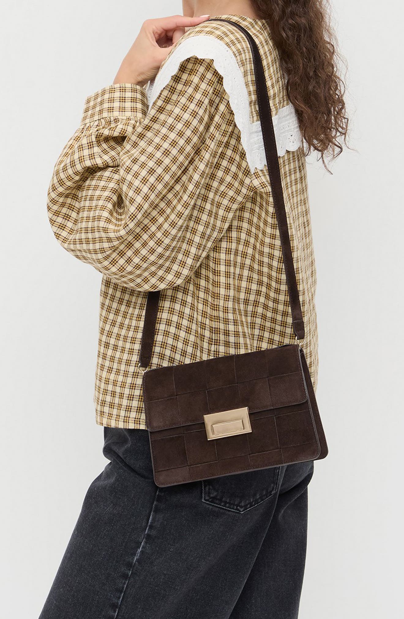 Loeffler Randall Delphine Woven Suede Shoulder Bag, Alternate, color, 