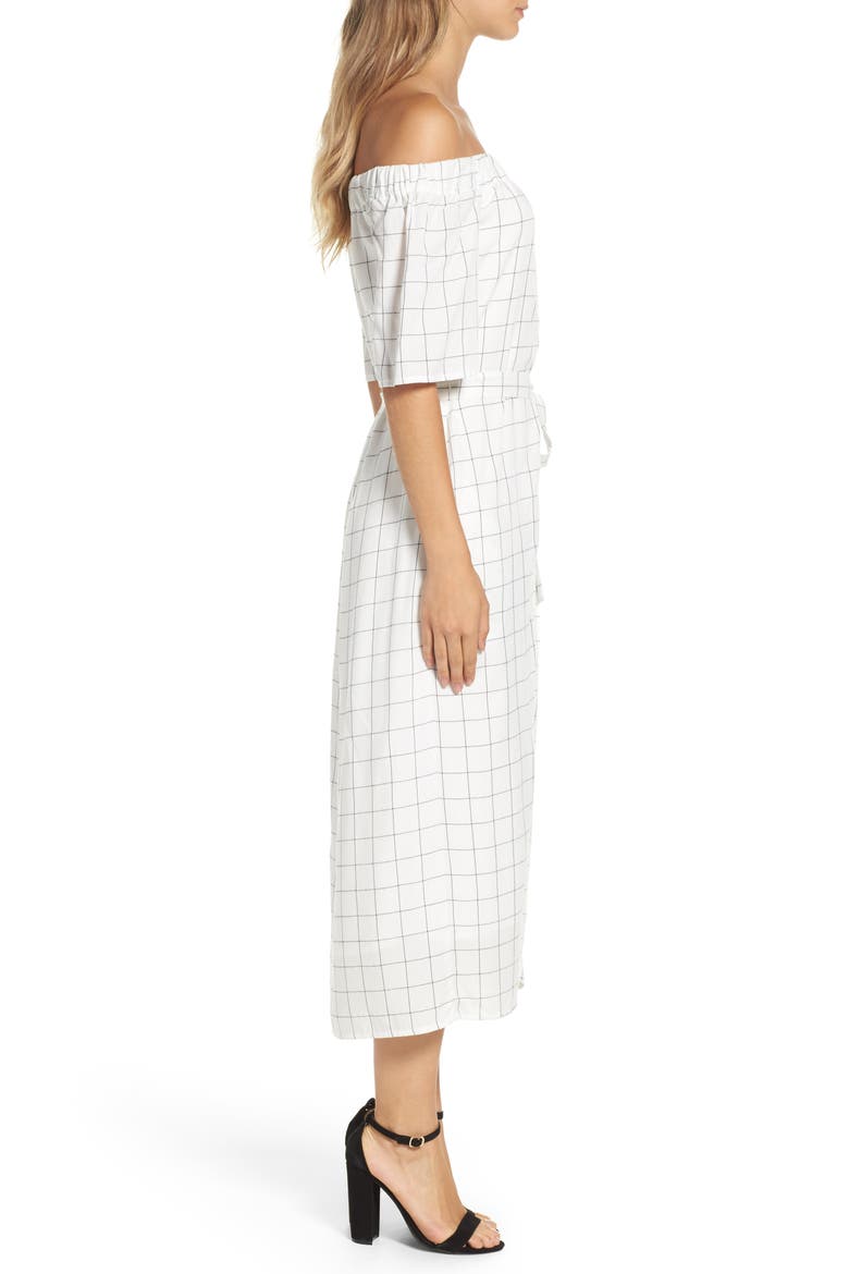 Off the Shoulder Shirtdress, Alternate, color, IVORY CHECKER