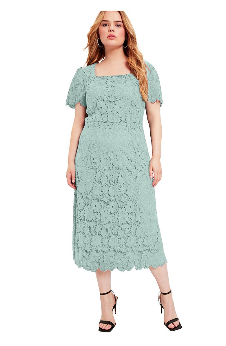 June + Vie Square-Neck Lace Dress, Main, color, Antique Mint