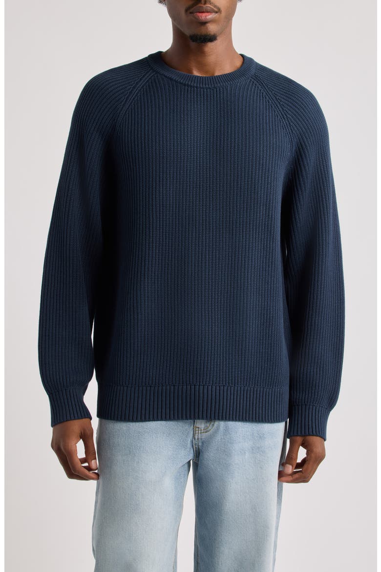 Washed Cotton Rib Crewneck Sweater, Main, color, NAVY