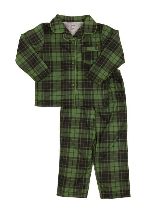 Green and Black Plaid 2-Piece Button Down Pajama Set