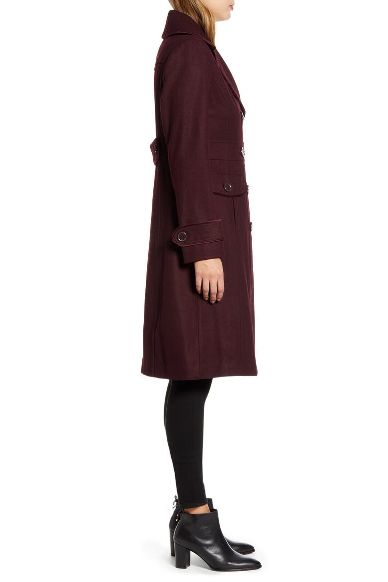 Wool Blend Military Coat, Alternate, color, RUM RAISIN