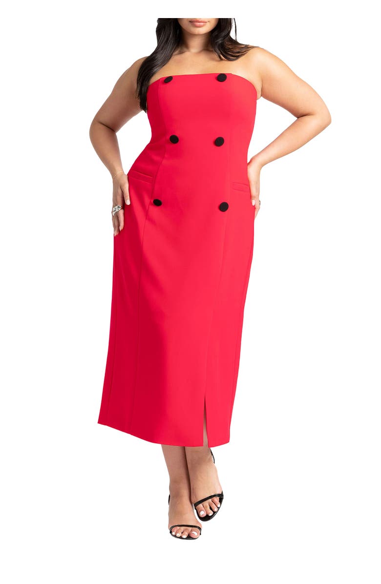 ELOQUII Strapless Double Breasted Midi Dress, Main, color,