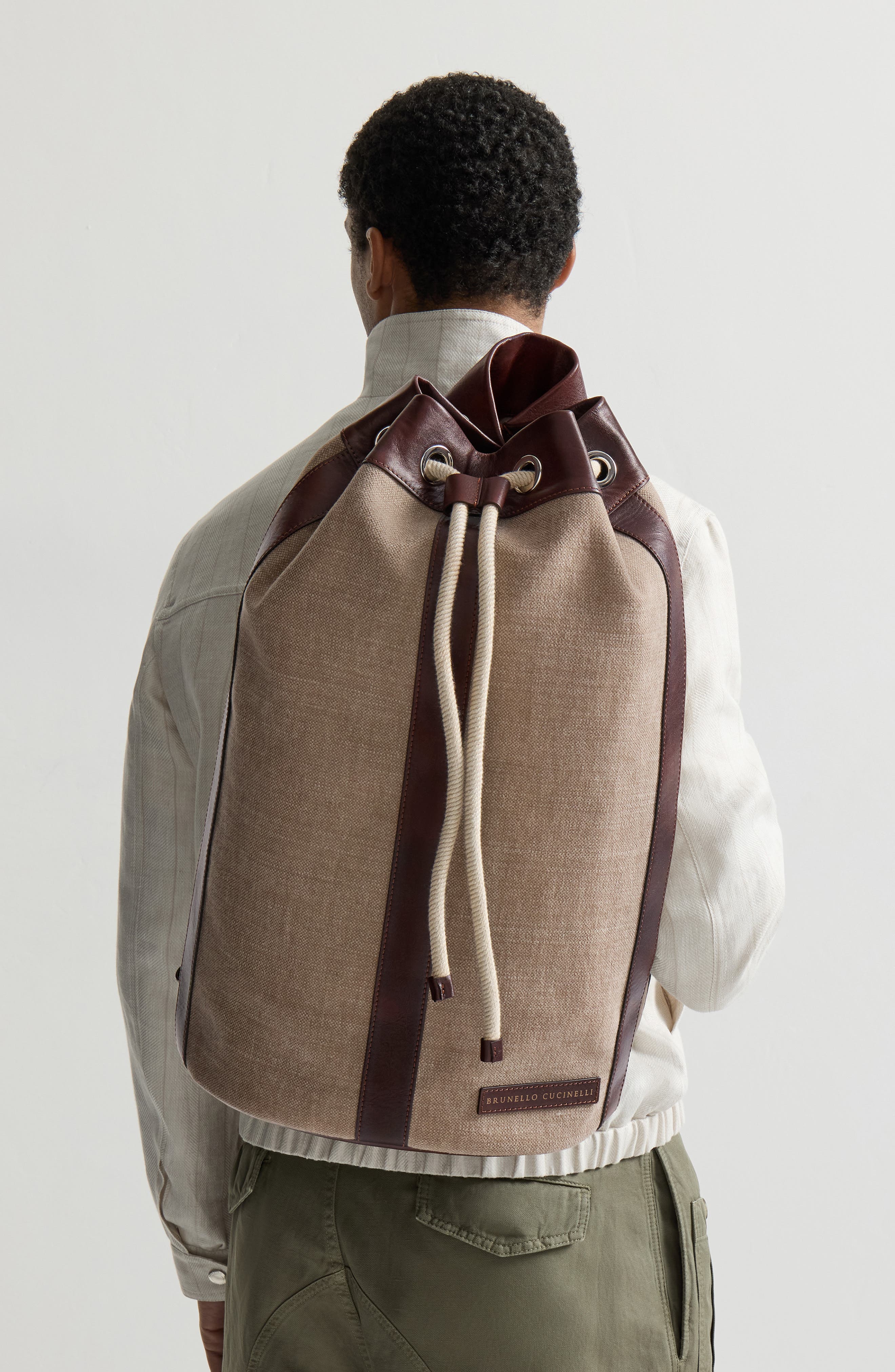 Brunello Cucinelli Water-resistant drawstring backpack, Alternate, color, Leather