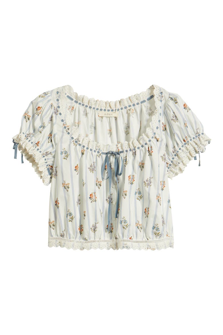 Nera Eyelet Ruffle Organic Cotton Crop Top, Alternate, color, FLEURS DE BORDEAUX