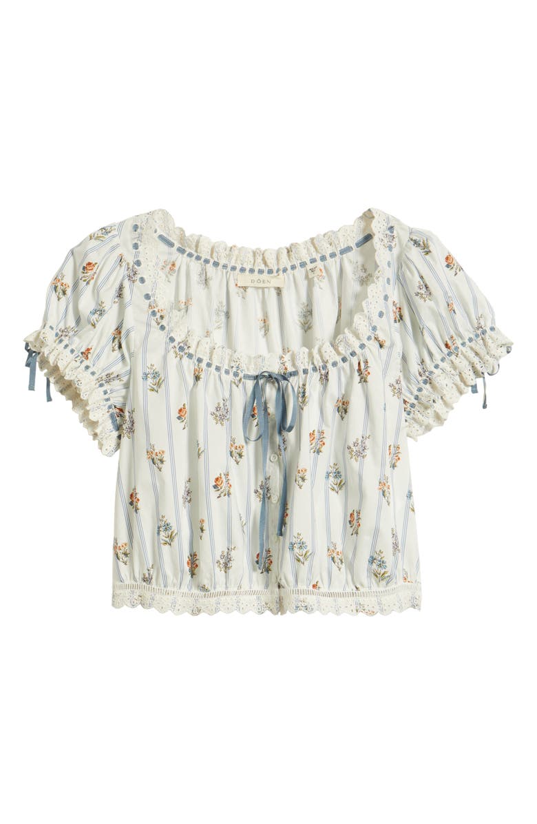 DÔEN Nera Eyelet Ruffle Organic Cotton Crop Top, Alternate, color, Fleurs De Bordeaux