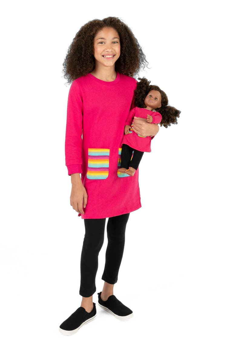 Leveret Girls Sweatshirt Dress with Matching Doll Dress, Alternate, color, Pink
