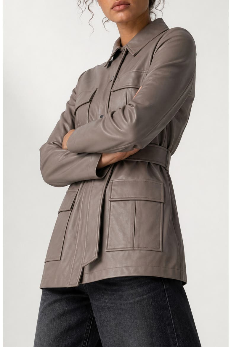 Jutta Faux Leather Belted Shirt Jacket, Alternate, color, LEAFLESS TREE