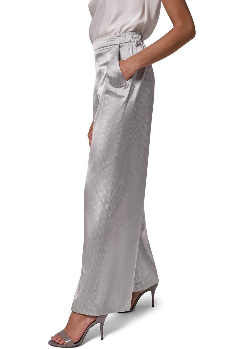 Metallic Pinstripe Pull On Wide Leg Pants, Alternate, color, GREY/ SILVER