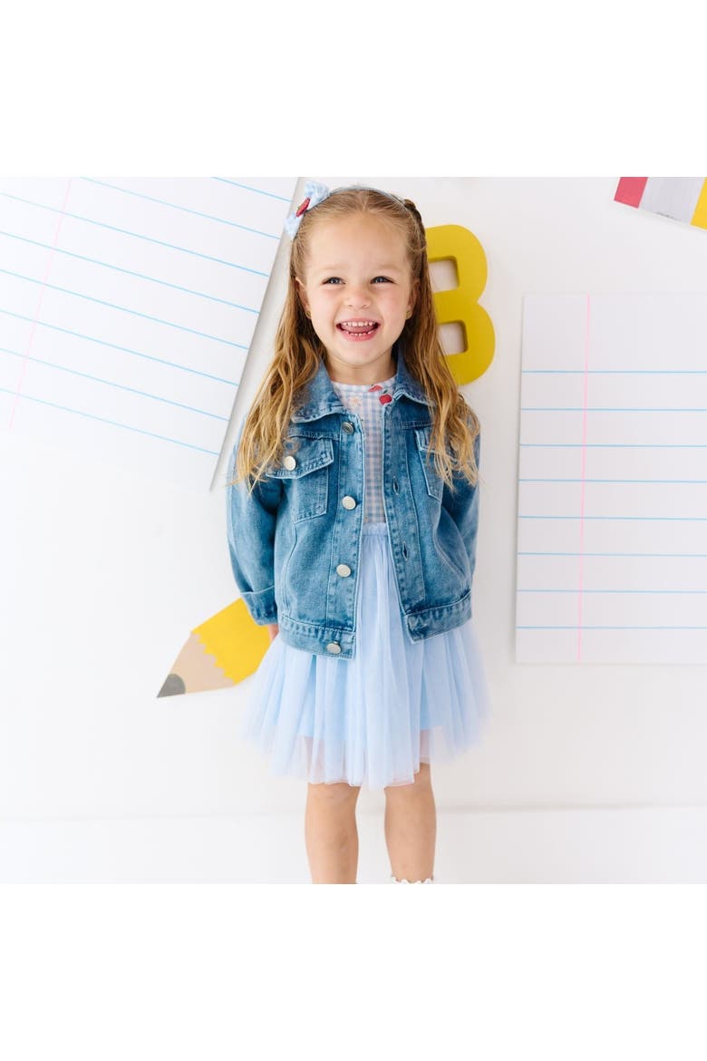 Blue Plaid Bow Patch Denim Jacket, Alternate, color, Denim