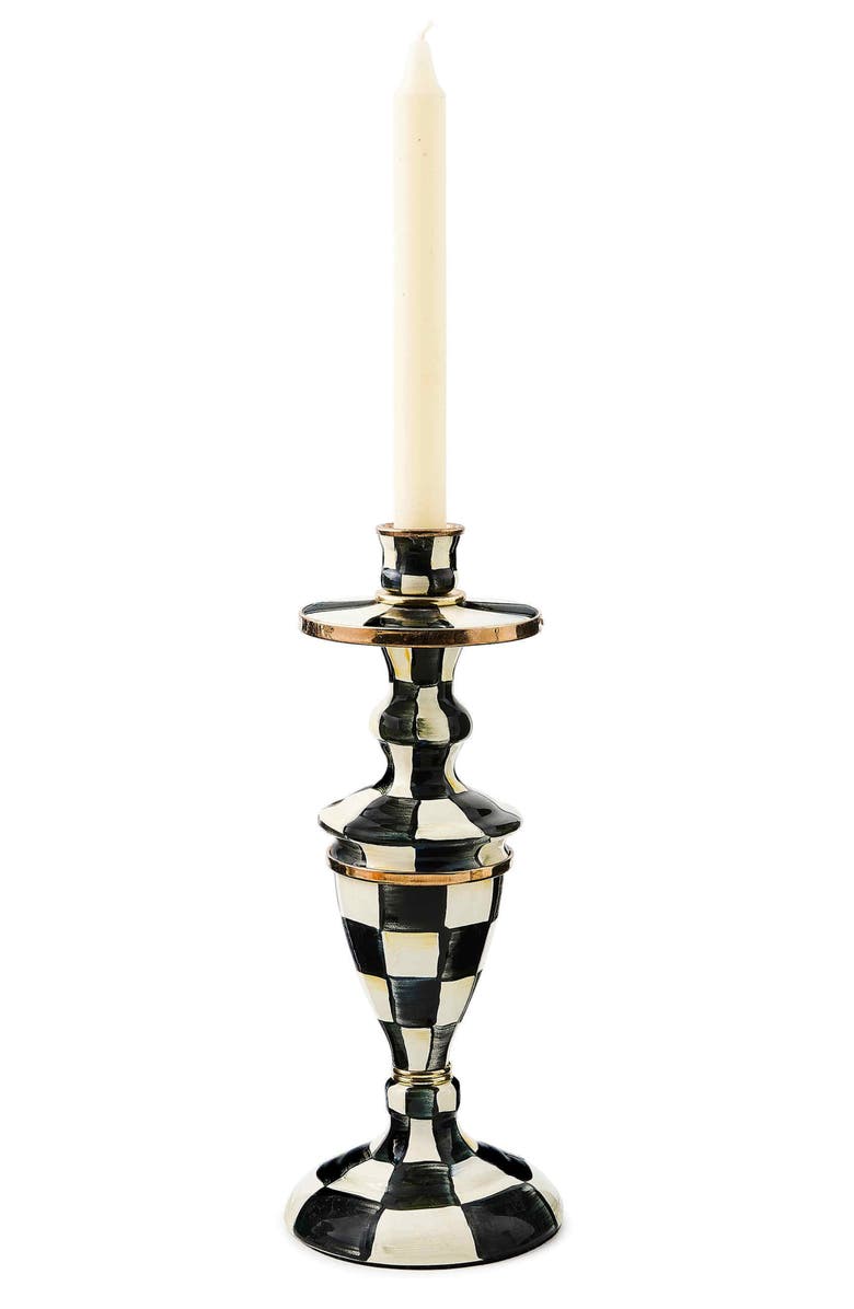 MACKENZIE CHILDS Courtly Check Medium Enameled Steel Candleholder, Alternate, color, Black/ White