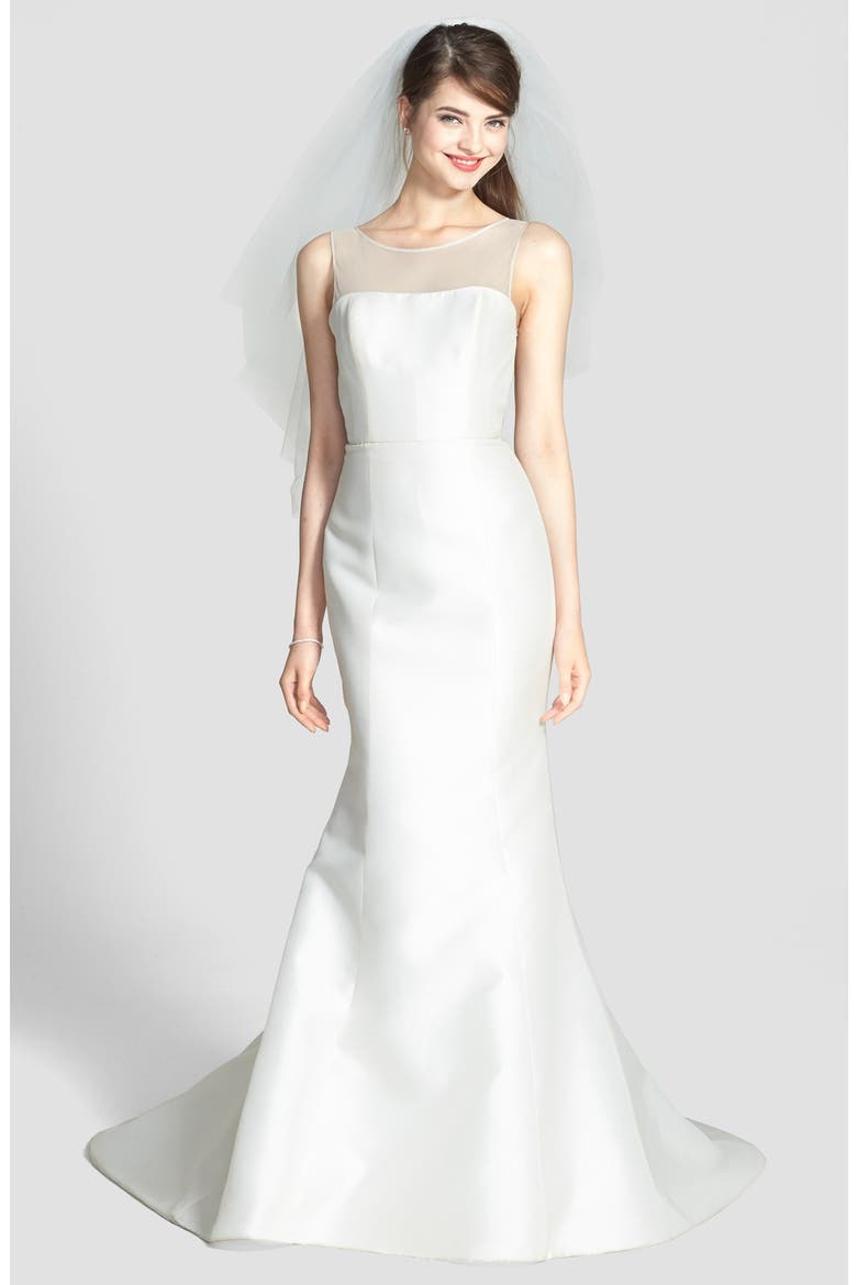 Preston Silk Magnolia Sheath Wedding Dress, Alternate, color, IVORY