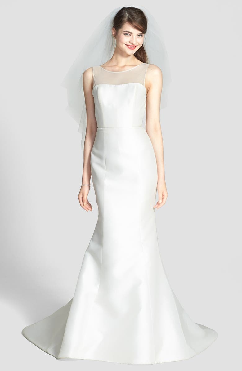 Amsale Preston Silk Magnolia Sheath Wedding Dress, Alternate, color, 