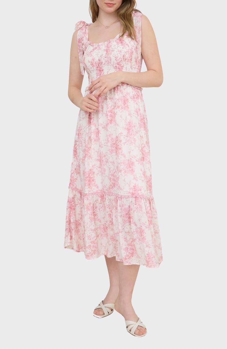Blu Pepper Floral Ruffle Midi Dress, Main, color, Mauve Multi