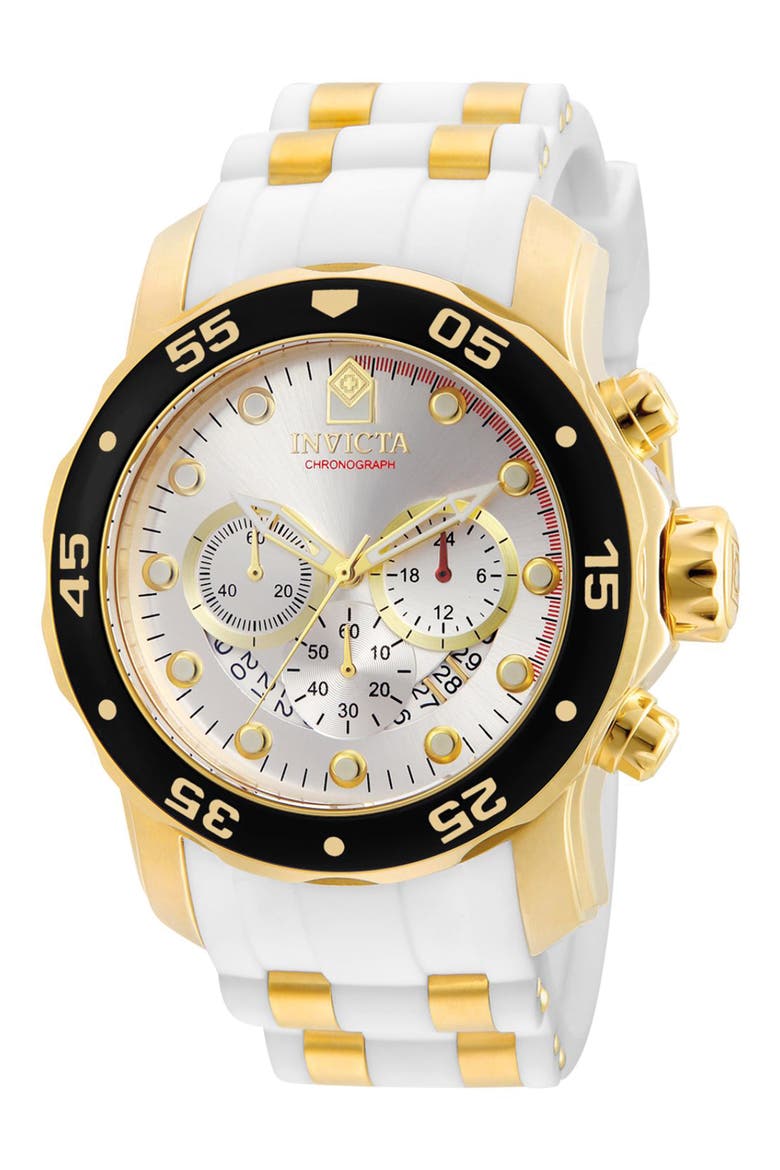 Pro Diver Chronograph Silicone Strap Watch, 48mm, Main, color, SILVER