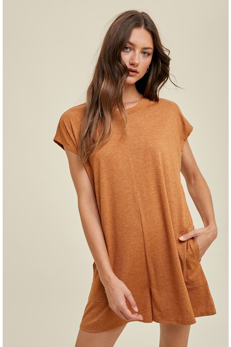 Short Sleeve Melange Knit Romper, Alternate, color, AMBER