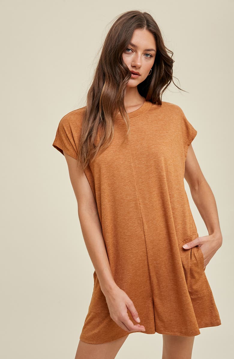 WISHLIST Short Sleeve Melange Knit Romper, Alternate, color, Amber