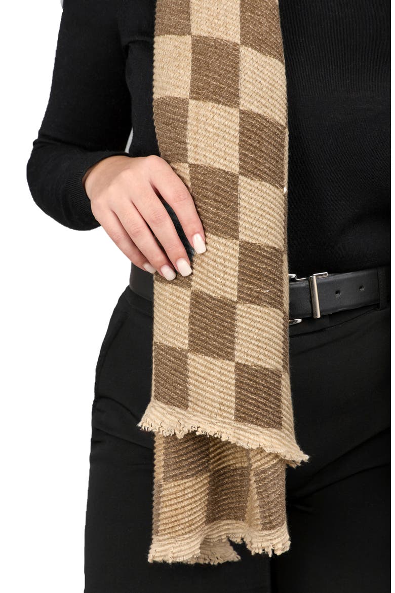 Fringe Checkered Scarf, Alternate, color, GREEN/BEIGE
