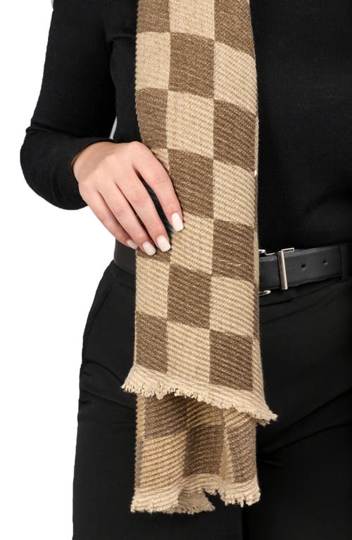 Saachi Fringe Checkered Scarf In Green/beige