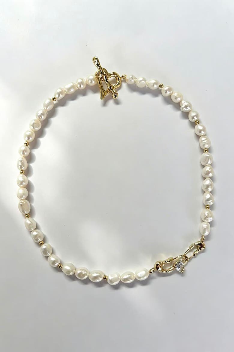 Molten Gold Heart Pearl Necklace, Main, color, Gold