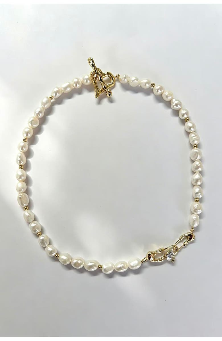 Classicharms Molten Gold Heart Pearl Necklace, Main, color, Gold
