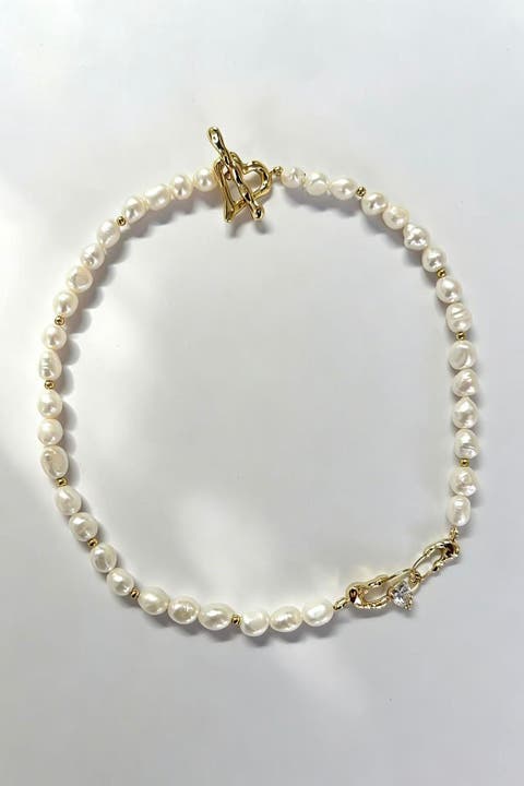Molten Gold Heart Pearl Necklace