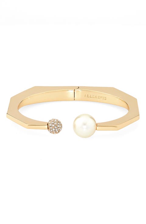 Faux Pearl and Pavé Hinge Cuff