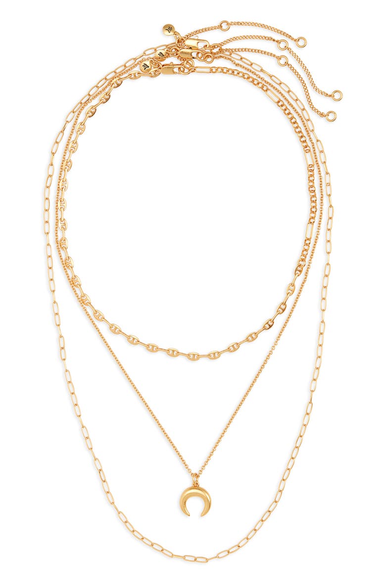 Mixed Chain Chunky Crescent Moon Necklace Set, Main, color, VINTAGE GOLD