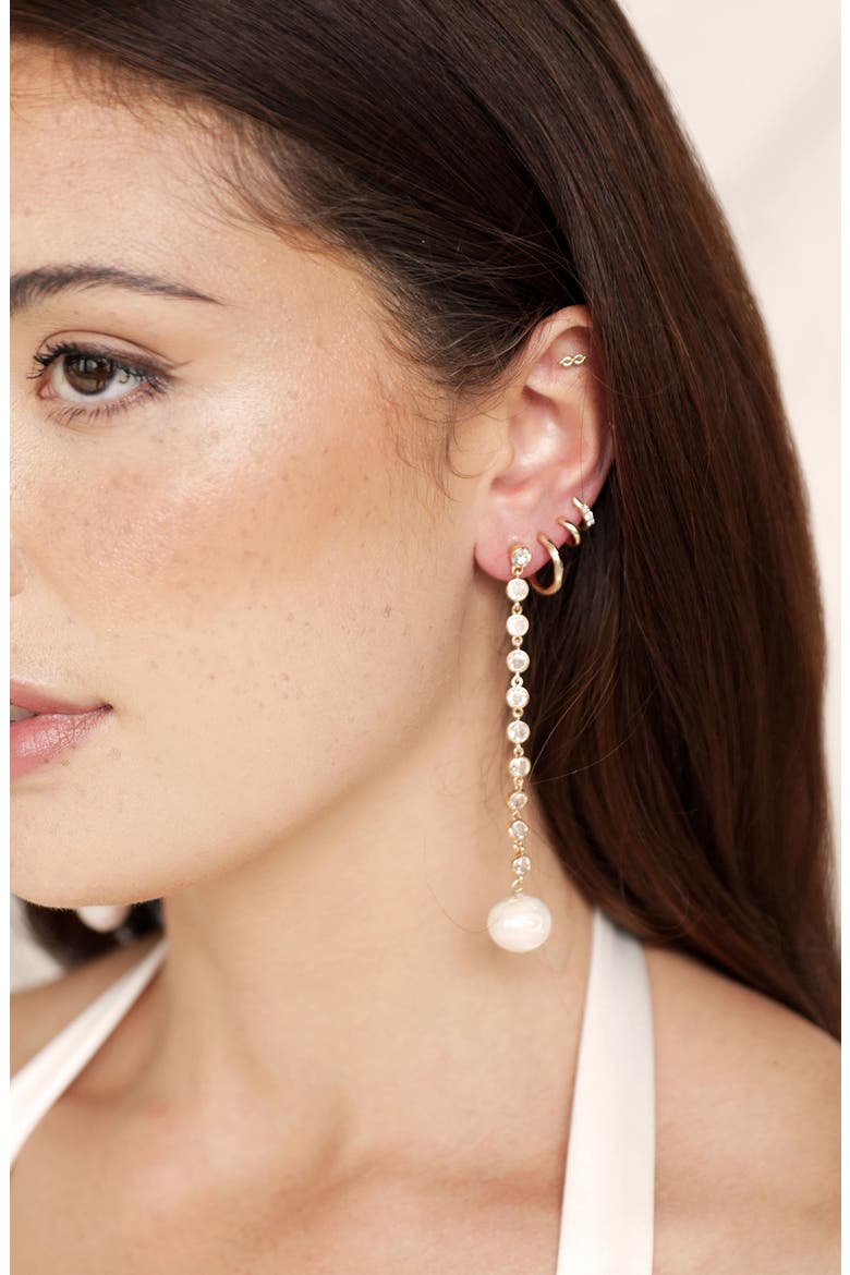 Freshwater Pearl & Cubic Zirconia Linear Drop Earrings, Alternate, color, GOLD