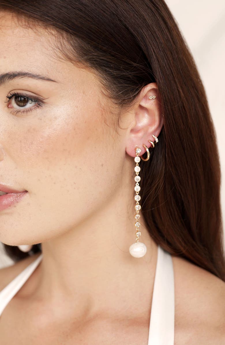 Ettika Freshwater Pearl & Cubic Zirconia Linear Drop Earrings, Alternate, color, Gold