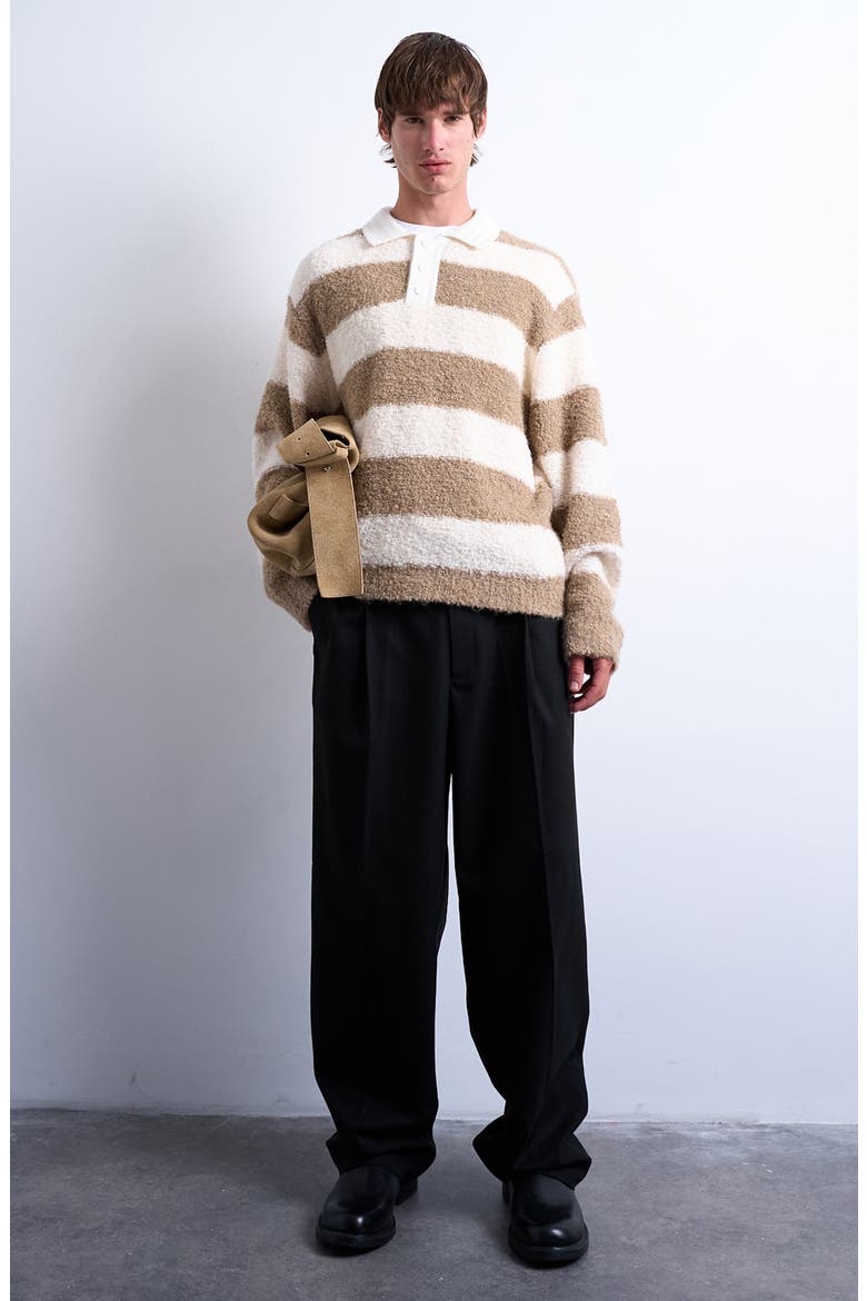Oversize Stripe Bouclé Polo Sweater, Alternate, color, BROWN