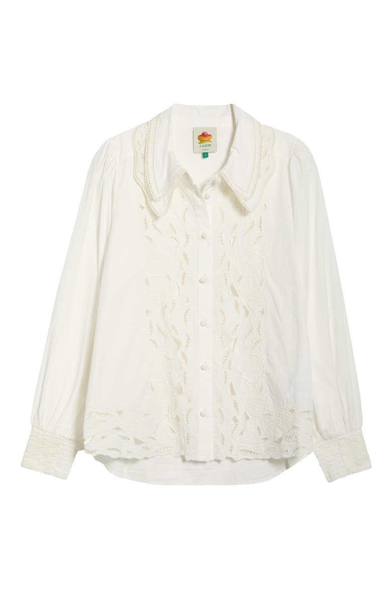 Embroidered Eyelet Puff Sleeve Button-Up Shirt, Alternate, color, OFF-WHITE