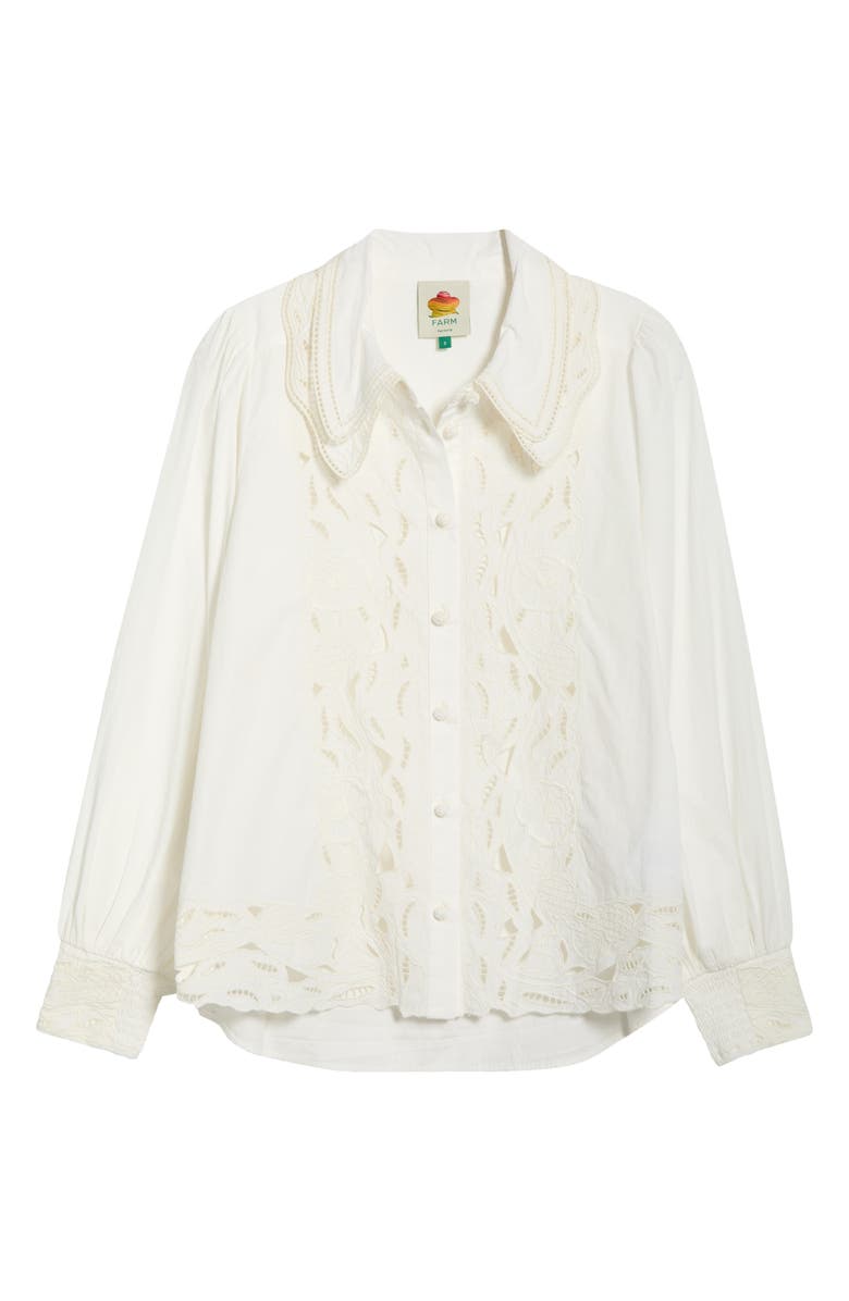 FARM Rio Embroidered Eyelet Puff Sleeve Button-Up Shirt, Alternate, color, Off-White