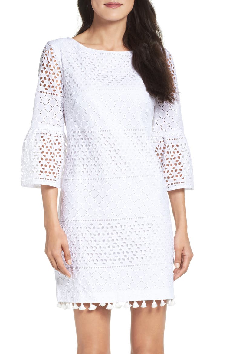 Eyelet A-Line Dress, Alternate, color, IVORY